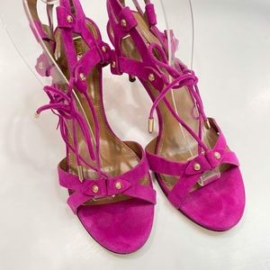 USED AQUAZURRA PINK SUEDE STUDDED CAGED SANDAL SIZE 40